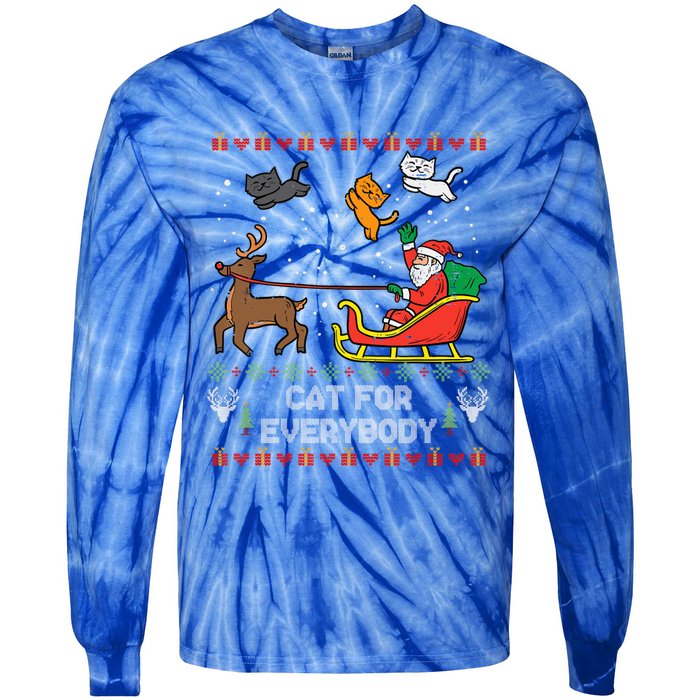 Cats For Everybody Christmas Cat Lover Santa Claus Reindeer Gift Tie-Dye Long Sleeve Shirt