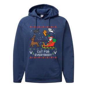 Cats For Everybody Christmas Cat Lover Santa Claus Reindeer Gift Performance Fleece Hoodie