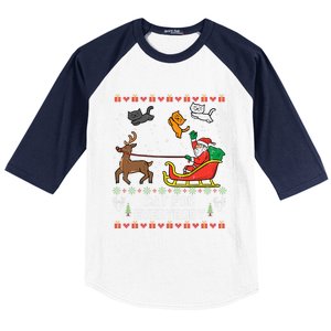 Cats For Everybody Christmas Cat Lover Santa Claus Reindeer Gift Baseball Sleeve Shirt