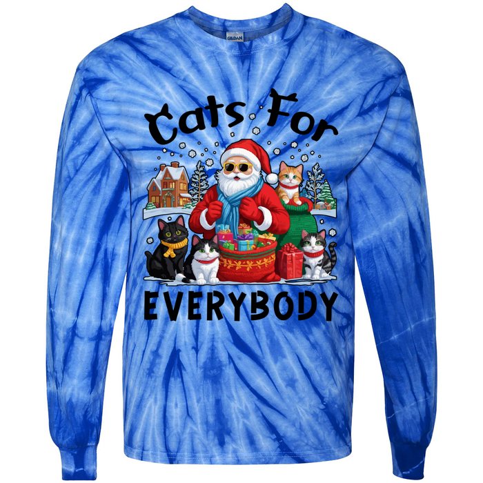 Cats For Everybody Christmas Cat Funny Xmas Santa Gift Tie-Dye Long Sleeve Shirt