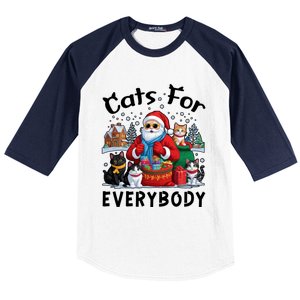 Cats For Everybody Christmas Cat Funny Xmas Santa Gift Baseball Sleeve Shirt