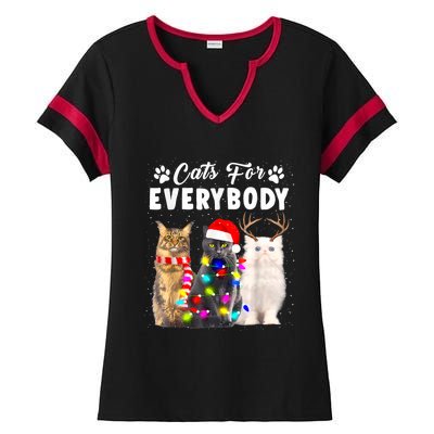 Cats For Everybody Funny Christmas Pajama Xmas Cat Lover Gift Ladies Halftime Notch Neck Tee