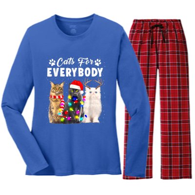 Cats For Everybody Funny Christmas Pajama Xmas Cat Lover Gift Women's Long Sleeve Flannel Pajama Set 