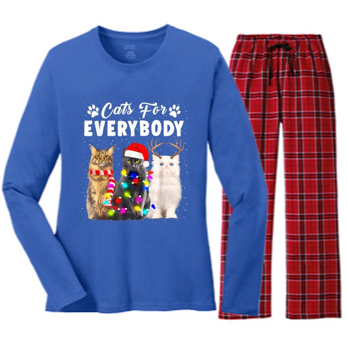 Cats For Everybody Funny Christmas Pajama Xmas Cat Lover Gift Women's Long Sleeve Flannel Pajama Set 