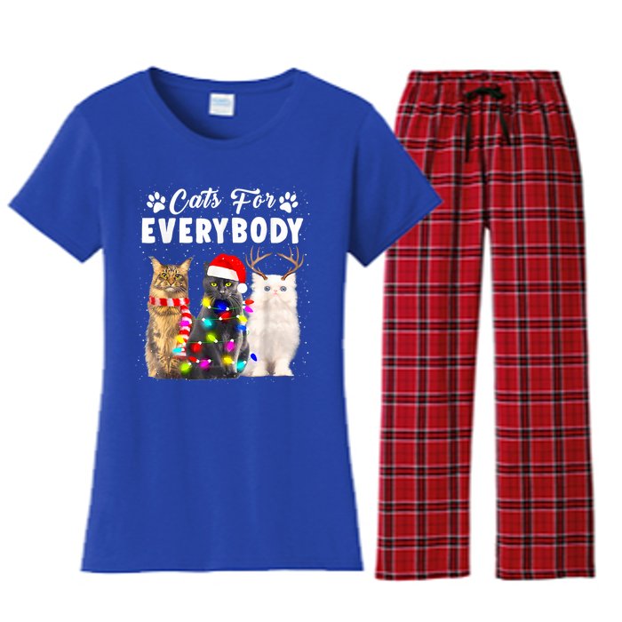 Cats For Everybody Funny Christmas Pajama Xmas Cat Lover Gift Women's Flannel Pajama Set