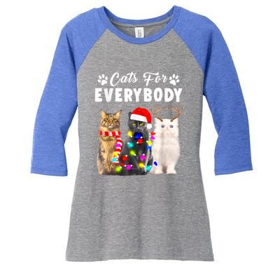 Cats For Everybody Funny Christmas Pajama Xmas Cat Lover Gift Women's Tri-Blend 3/4-Sleeve Raglan Shirt