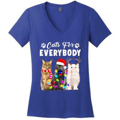 Cats For Everybody Funny Christmas Pajama Xmas Cat Lover Gift Women's V-Neck T-Shirt