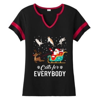 Cats For Everybody Christmas Cat Funny Xmas Santa Ladies Halftime Notch Neck Tee