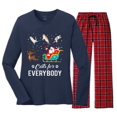 Cats For Everybody Christmas Cat Funny Xmas Santa Women's Long Sleeve Flannel Pajama Set 