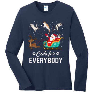 Cats For Everybody Christmas Cat Funny Xmas Santa Ladies Long Sleeve Shirt