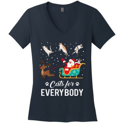 Cats For Everybody Christmas Cat Funny Xmas Santa Women's V-Neck T-Shirt