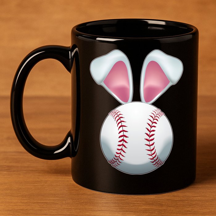 Cute Funny Easter Bunny Baseball 11oz C Handle Ceramic Mug