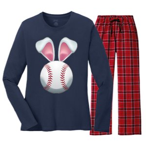 Cute Funny Easter Bunny Baseball Women's Long Sleeve Flannel Pajama Set 