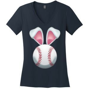 Cute Funny Easter Bunny Baseball Women's V-Neck T-Shirt