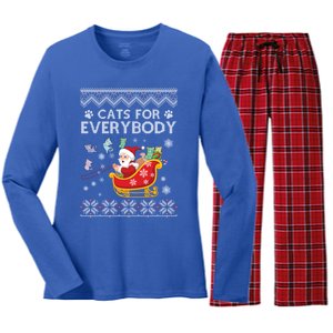 Cats For Everybody Christmas Ugly Cat Funny Xmas Meaningful Gift Women's Long Sleeve Flannel Pajama Set 