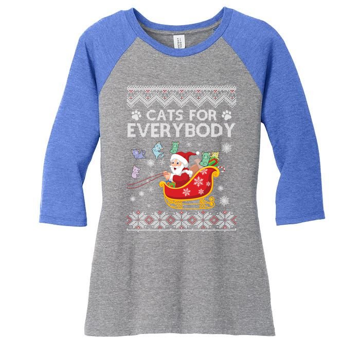 Cats For Everybody Christmas Ugly Cat Funny Xmas Meaningful Gift Women's Tri-Blend 3/4-Sleeve Raglan Shirt