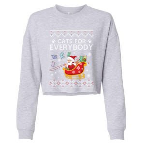 Cats For Everybody Christmas Ugly Cat Funny Xmas Meaningful Gift Cropped Pullover Crew