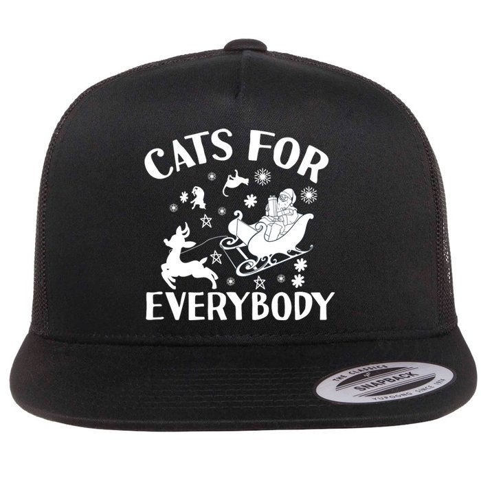 Cats For Everybody Funny Christmas Day Cats Lover Saying Flat Bill Trucker Hat