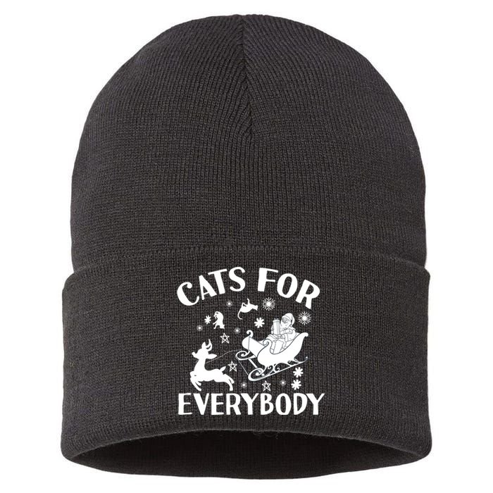 Cats For Everybody Funny Christmas Day Cats Lover Saying Sustainable Knit Beanie