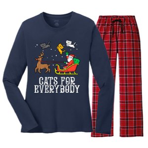 Cats For Everybody Christmas Cat Funny Xmas Santa Gift Women's Long Sleeve Flannel Pajama Set 