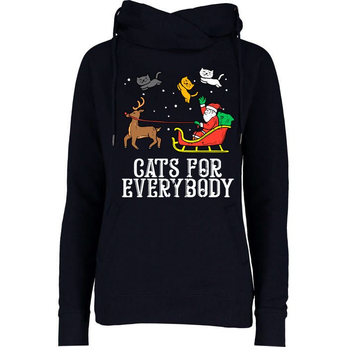 Cats For Everybody Christmas Cat Funny Xmas Santa Gift Womens Funnel Neck Pullover Hood