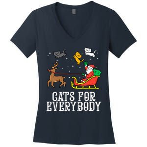 Cats For Everybody Christmas Cat Funny Xmas Santa Gift Women's V-Neck T-Shirt