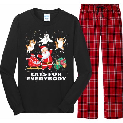 Cats For Everybody Funny Santa Claus Christmas Cat Catmas Gift Long Sleeve Pajama Set