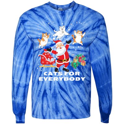 Cats For Everybody Funny Santa Claus Christmas Cat Catmas Gift Tie-Dye Long Sleeve Shirt