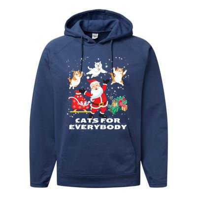 Cats For Everybody Funny Santa Claus Christmas Cat Catmas Gift Performance Fleece Hoodie