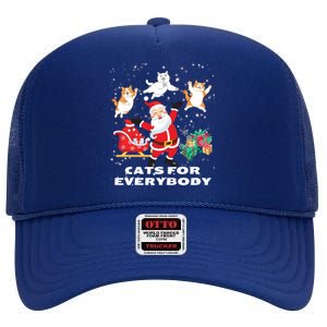 Cats For Everybody Funny Santa Claus Christmas Cat Catmas Gift High Crown Mesh Back Trucker Hat