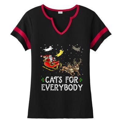 Cats For Everybody Christmas Cat Funny Xmas Santa  Ladies Halftime Notch Neck Tee