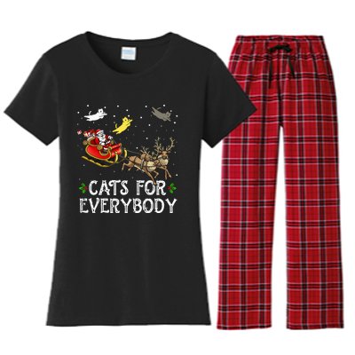 Cats For Everybody Christmas Cat Funny Xmas Santa  Women's Flannel Pajama Set