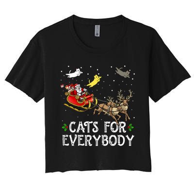 Cats For Everybody Christmas Cat Funny Xmas Santa  Women's Crop Top Tee