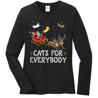 Cats For Everybody Christmas Cat Funny Xmas Santa  Ladies Long Sleeve Shirt