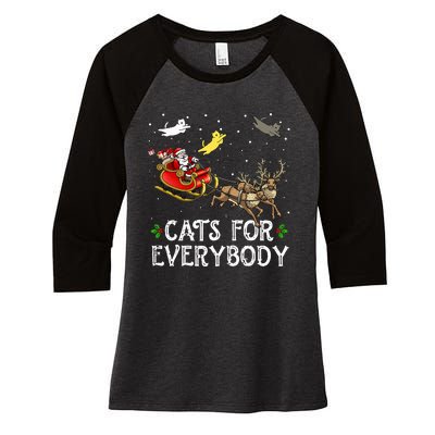 Cats For Everybody Christmas Cat Funny Xmas Santa  Women's Tri-Blend 3/4-Sleeve Raglan Shirt