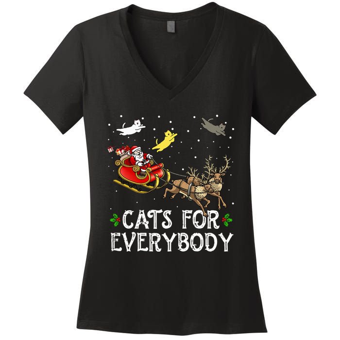 Cats For Everybody Christmas Cat Funny Xmas Santa  Women's V-Neck T-Shirt