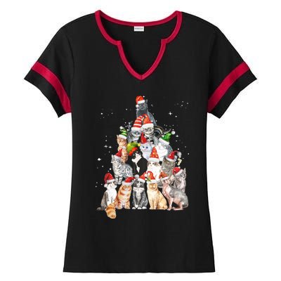 Cats For Everybody Christmas Cats Xmas Meow Christmas Gift Ladies Halftime Notch Neck Tee