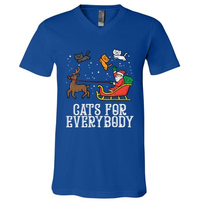 Cats For Everybody Santa Funny Christmas Pjs Xmas Cool Gift V-Neck T-Shirt