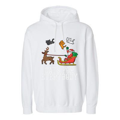 Cats For Everybody Santa Funny Christmas Pjs Xmas Cool Gift Garment-Dyed Fleece Hoodie