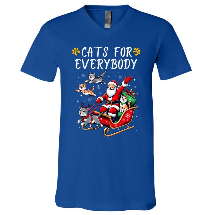 Cats For Everybody Christmas Cat Funny Xmas Santa Gift V-Neck T-Shirt