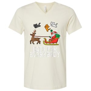 Cats For Everybody Christmas Cat Funny Xmas Women Santa V-Neck T-Shirt