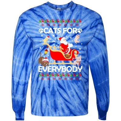 Cats For Everybody Santa Sleigh Lover Cute Santa Kitten Love Cute Gift Tie-Dye Long Sleeve Shirt