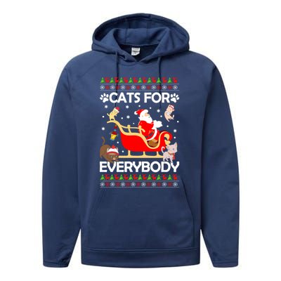 Cats For Everybody Santa Sleigh Lover Cute Santa Kitten Love Cute Gift Performance Fleece Hoodie