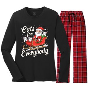 Cats For Everybody Christmas Funny Xmas Santa Women's Long Sleeve Flannel Pajama Set 