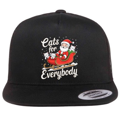 Cats For Everybody Christmas Funny Xmas Santa Flat Bill Trucker Hat