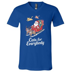 Cats For Everybody Xmas Cat Santa Festive Cat Christmas Cats Gift V-Neck T-Shirt