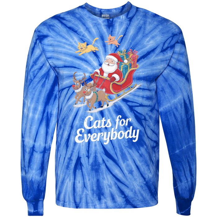 Cats For Everybody Xmas Cat Santa Festive Cat Christmas Cats Gift Tie-Dye Long Sleeve Shirt