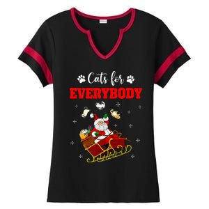 Cats For Everybody Christmas Cat Funny Xmas Santa  Ladies Halftime Notch Neck Tee