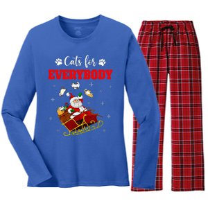 Cats For Everybody Christmas Cat Funny Xmas Santa  Women's Long Sleeve Flannel Pajama Set 