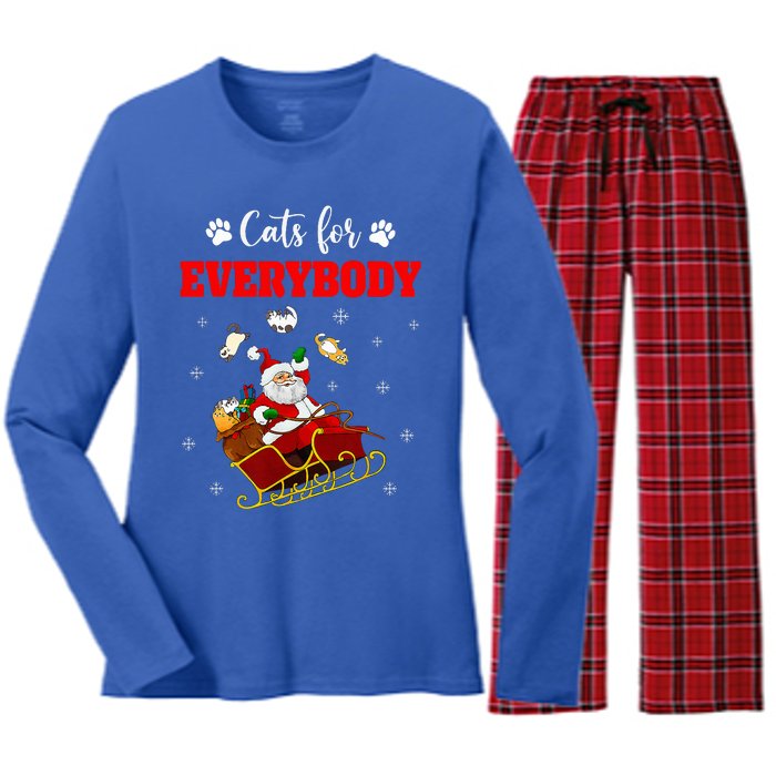 Cats For Everybody Christmas Cat Funny Xmas Santa  Women's Long Sleeve Flannel Pajama Set 